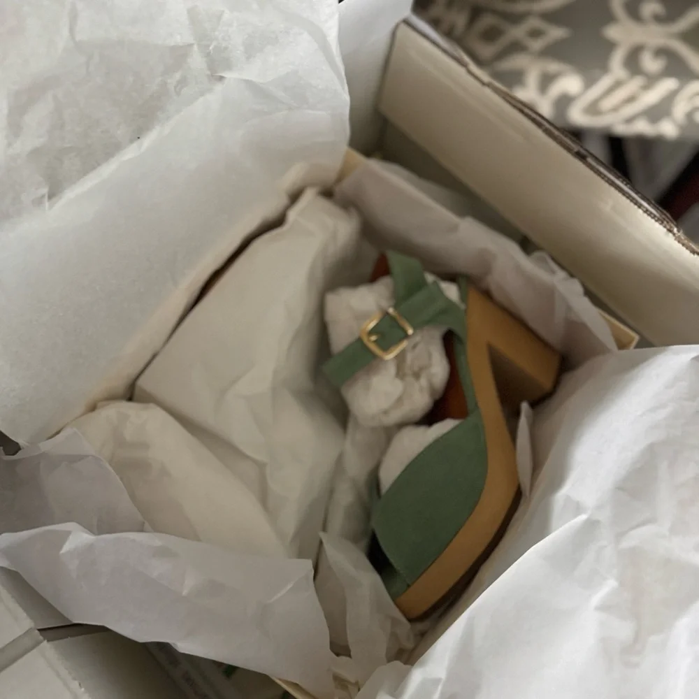 Sezane Platform Wooden FAUSTA CLOGS Almond Green Color FR Size: 39 or US 8 - Picture 10 of 13